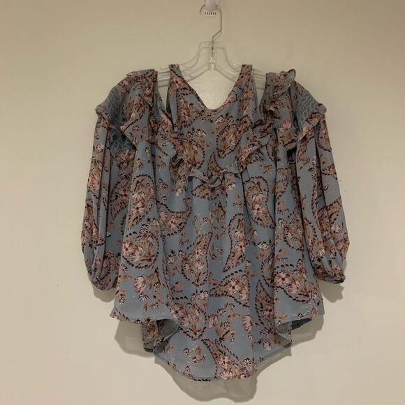 Miss Me Floral Blue Blouse long Sleeves new no tag - Picture 5 of 11